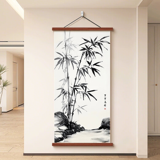 Shangqi hat hohe und hohe Bambushängebilder, hohe und hohe und hohe dekorative Gemälde, neue vertikale Version, Tür, Tür, hängen gegenüber der Tür, 14983 hohe und hohe D, Breite 30 cm*Höhe 60 cm Kiefernholz Hanging Scroll + High Definition Ölmalerei