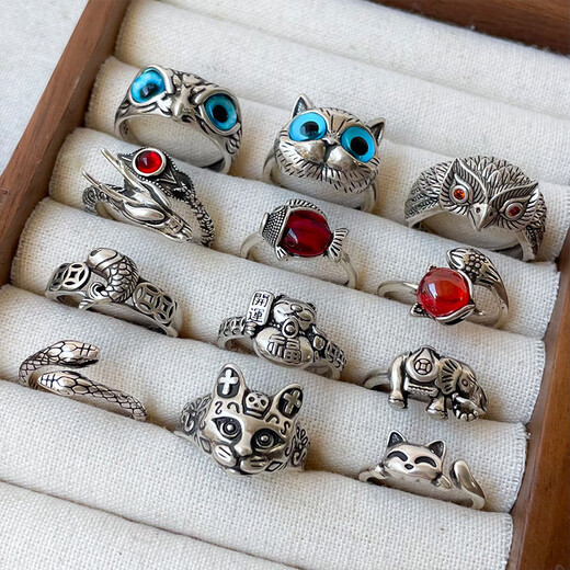 Lan zhitai joyas de plata no caza personalidad nicho de gato animal luz de lujo de lujo anillo de dedo 925 anillo 1047 gato (abierto No. 8, abierto con abertura ajustable
