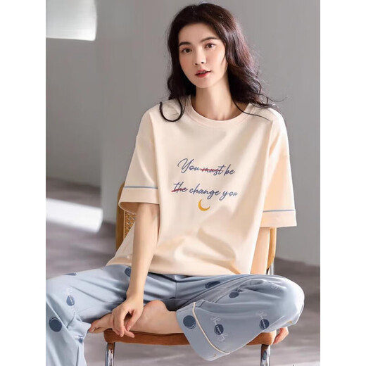 Pyjamas de Langsha pour femmes en été 2025 Nouveaux vêtements de maison minces à manches courtes COSTERS CONSUST et peut être porté en dehors de 7374 m [80-105jin recommandés [Jin est égal à 0,5 kg]]]