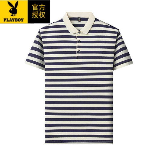 花花公子（PLAYBOY）夏季纯棉短袖t恤男士翻领上衣中年爸爸装休闲半袖polo条纹顺滑 9906-绿色 M 165建议90-120斤