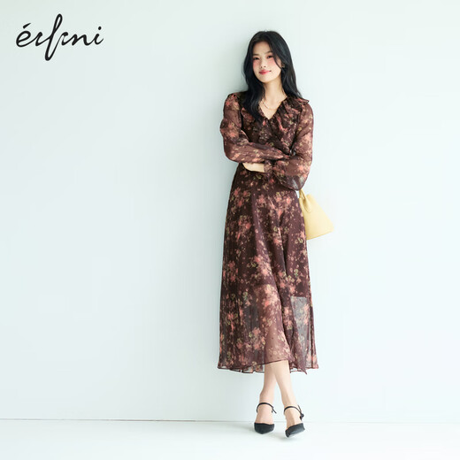 Evely Slim Slanted Seidenstil V-Ausschnitt Rüde vordere Schlitz Design Vielseitiges Kleid 2025 Herbst im Herbststil Herbstfarbstoff vorverkauf [9. September] Release M 100-110jin [Jin entspricht 0,5 kg]