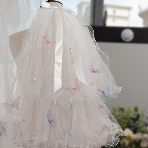 Dingjing Colorful Butterfly Veil Registration Concert Proposal Veil Bridal Wedding Hair Accessories Super Fairy Photo Props Colorful Butterfly Double Layer Veil 50cm Hairpin Style