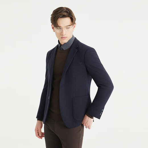 Lilang Sheep Wool 100% Wool Suit Jacket Men's Slim Slim Elastic Autumn 2025 New Suit Men's Singles Tibetan Blue (24QDX221SA) 170A