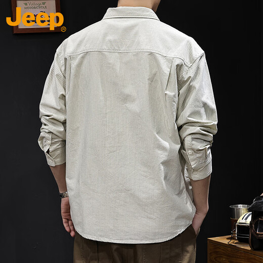 Jeep (JEEP) shirt men's long-sleeved spring and autumn striped loose casual workwear jacket clothes men's white XL