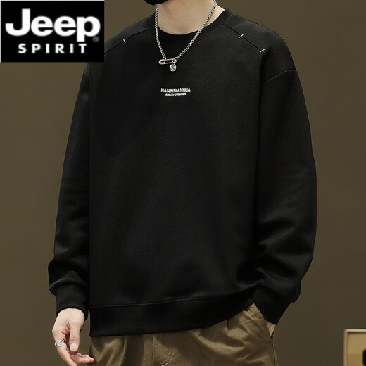 Jeep Spirit Heavy Round Neck Cotte T Cotton T Men's Spring y Autumn 2025 Nueva marca de moda Camiseta de manga larga Simple Simple Hat sin sombrero 6627 Negro M 90-110Jin [Jin equivale a 0.5 kg] se puede usar