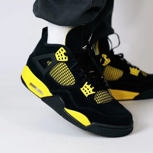 Nike (Nike) Herrenschuhe Frauenschuhe Air Jordan 4 AJ4 Thunderbolt Schwarz und gelbe Sportschuhe trendy lässige Basketballschuhe Herren FB9927/FB9928-200 Military Green 36 Gs