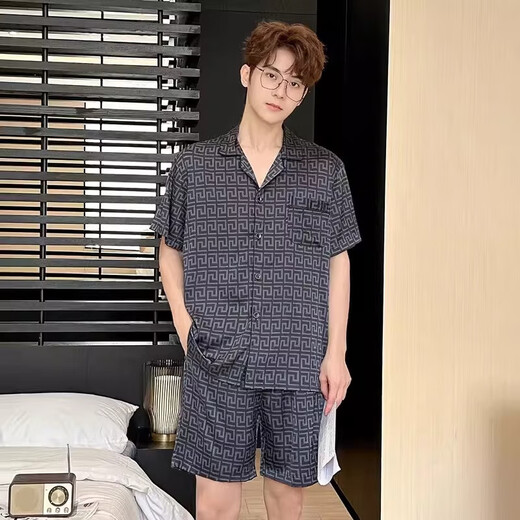 Amerpin First-Line-Marke 100% Mulberry Silk Pyjamas Männer Mulberry Seidenseide Großgröße Leichte Luxus-Heimkleidung 3899 Schwarz grau l [Gewicht: 100-139jin [Jin entspricht 0,5 kg]]