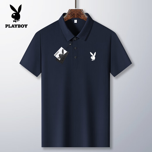 Playboy ice silk short-sleeved T-shirt for men 2025 summer new thin business casual POLO shirt middle-aged and elderly sports suit 6629-Medium gray [short sleeves + shorts] L wear 110-130Jin [Jin equals 0.5 kg]