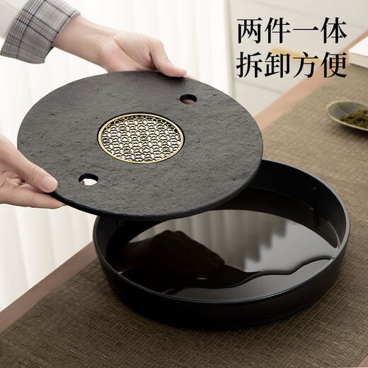 Teeschale Haus 2023 Neues Abflussschale Kung Fu Tee-Set Teeschale kleiner schwarzer Goldstein, der rund kleine Tee Tabelle 3524,5 cm schwarzes Goldstein Ovaler Wasserbronze Fu