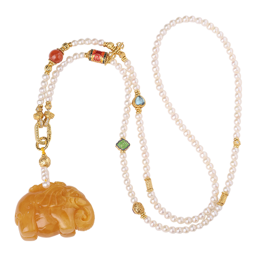 Potala Palace Beeswax Pearl Necklace 925 Silver Six-Character Mantra Transfer Pearl Nanhong Duobao Women's Pendant as a Gift for Your Girlfriend Beeswax Pearl Necklace