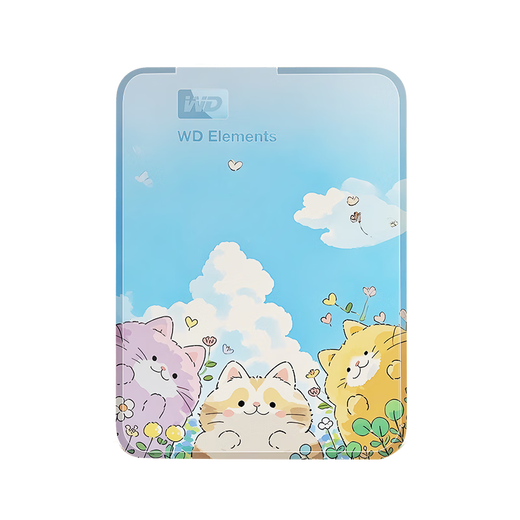 西部数据（WD）移动硬盘  Elements新元素系列2.5英寸机械硬盘外接手机电脑 新元素 定制彩绘 喵屿花踪 【赠硬盘包+转接头】 5TB 【WDBU6Y0050BBK】