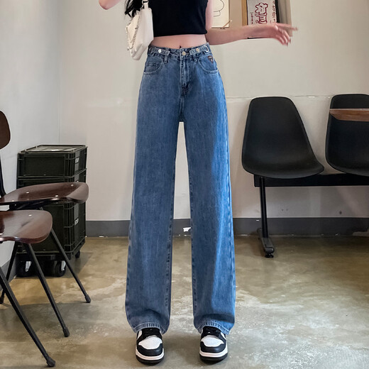 唐狮（TonLion）2025秋女高腰宽松阔腿裤韩系减龄直筒牛仔长裤