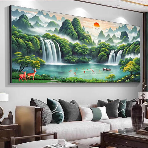 三栖虎迎客松农村中堂山水挂画客厅装饰风景沙发背景墙壁画字画2024新款 CT-3882-迎客松 长230*cm顺丰入户尊贵黑平面