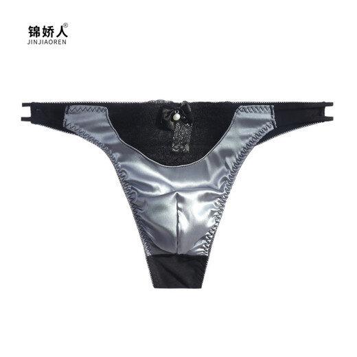 岚穆丁字裤男男士欧美蕾丝缎面蕾丝性感低腰T裤裤新款舒适男士丁字裤 酒红色 M