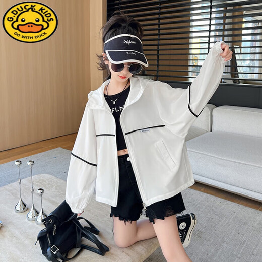 G.DUCKKIDS sun protection clothing for girls summer thin 2025 new style breathable sun protection clothing for older girls children loose ice silk air conditioner white UPF40+ 120 cm