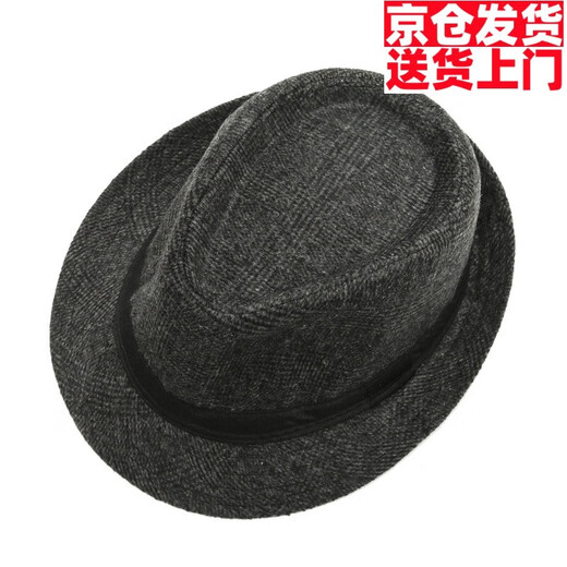 Trendy and charming autumn and winter men's top hat, middle-aged and elderly large-brimmed hat Korean version solid color woolen hat retro British casual hat top hat black