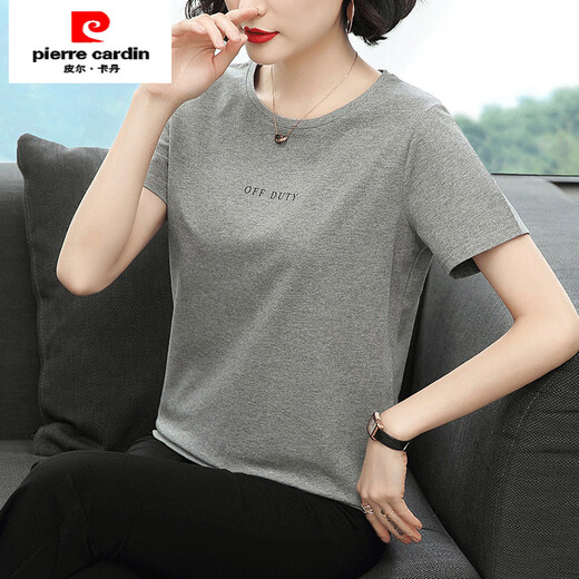 Pierre cardin short-sleeved T-shirt top for women 2025 summer new middle-aged gray Korean style slim fit slim T-shirt 6624# caramel color OFF M [Suggested 95Jin [Jin equals 0.5 kg]]