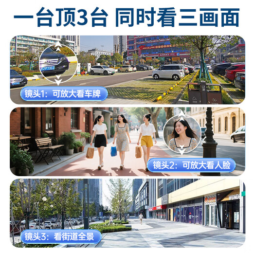 好趣监控摄像头室外监控器360度无死角全景夜视防水防晒多摄变焦三画面终身免流量看场地