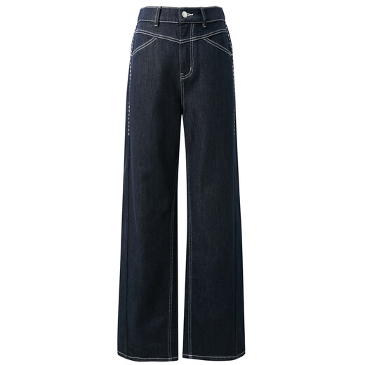 
Three Color [Anti-fading denim] 2025 Autumn New Casual Contrast Colored Bright Line Straight Trousers M Deep Sea Blue L 165/72A 165/72A