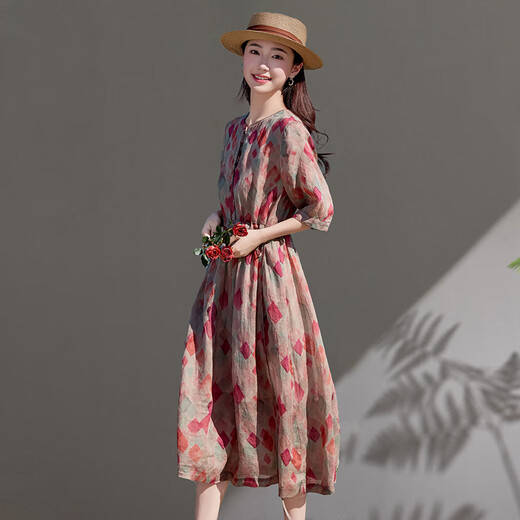 
Ehangy light luxury brand dress for women 2025 summer new casual high-end feel fashionable age-reducing waist-hugging slimming skirt Red square M
