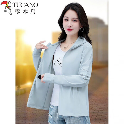 Woodpecker (TUCANO) Vêtements de protection solaire en soie glacée pour femmes été 2025 Nouveau Upf50+ Vêtements de protection solaire respirants à séchage rapide Veste fine Anti-UV Blanc 4XL 155-170