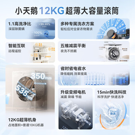 LittleSwan drum washing machine fully automatic home 12kg large capacity ultra-thin steam sterilization quiet washing home appliance discount subsidy TG120V098WDT drum