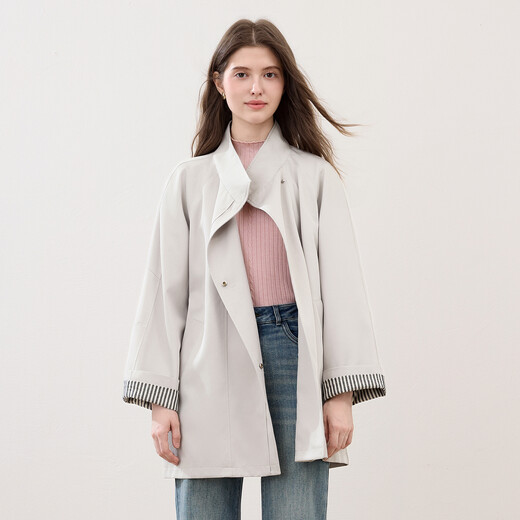 BAITU BETU Vêtements féminins 2025 AUTOMNE NOUVEAU ÉTENDRE WINDREKER SHIELLIEUX Small Stand Collier Inner Contraste Veste rayée pour les femmes 2509T26 APRICOT M