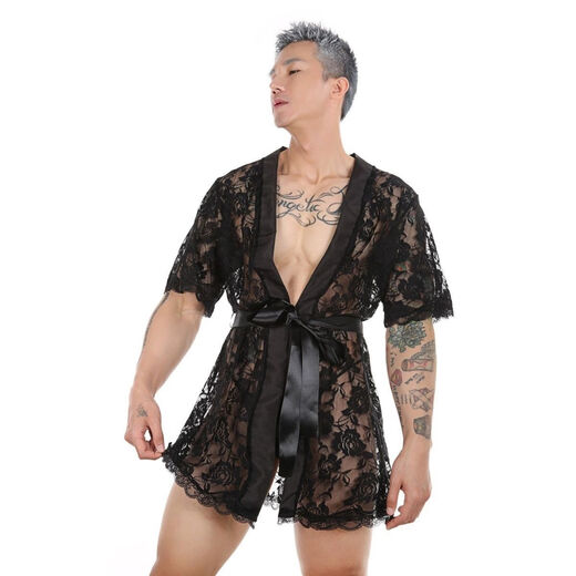 Großhandel Männer Super sexy Perspektive verführerische sexy Nachthemd Spitze Transparent Tanga Bademant