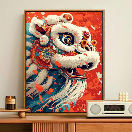 三栖虎中国风醒狮数字油画diy填充填色龙新年手工绘油彩画装饰挂画 SJ13915 40*50cm绷好加厚内框