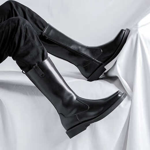 Wahre westliche Cowboy -Stiefel Männer Martin Boots Herren trendige Stiefel High Stiefel Knights Horse Boots Motorrad Cowboy Boots Mongolische Stiefel 15911 Black 38