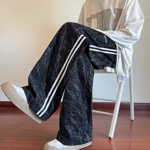 Striped corduroy tie-dye pants for men in spring and autumn, American retro casual pants for men, loose wide-leg straight sports pants, heavy and high-quality upgrade, spring and autumn style B321 pink XL, recommended weight 120-135 Jin Jin equals 0.5 kg, can be worn