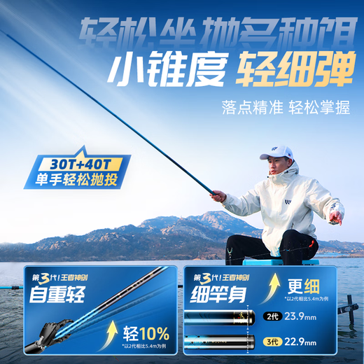 沃鼎王者神剑三代钓鱼竿碳纤维超轻鲫鱼竿大物竿鱼杆台钓竿5.4米 5.5H