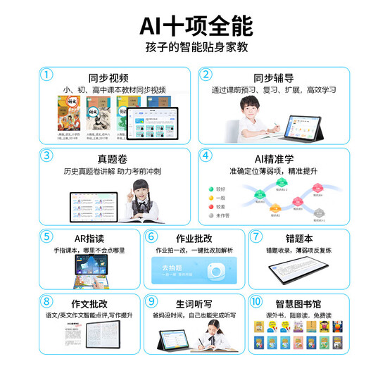 Xiaoyuanyuan Tutoring p40 Zhang Xuefeng recommended learning machine intelligent AI first grade third and fourth grade students English junior high school silver gray full subject precision + new curriculum standards and new education reform 512GB Genius Edition Twelve cores + 12G operation +1