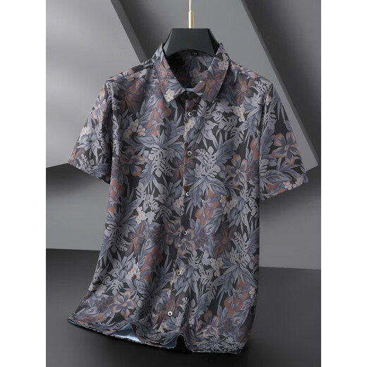Siete lobos Camisa Europea y Americana de Men Spreved Shirt Man Fat Man Summer Fin Digital Breats Plus Fat Fat Buse Salled Micro-Sleved Tend 9202 Red L (175) 9205*175/109