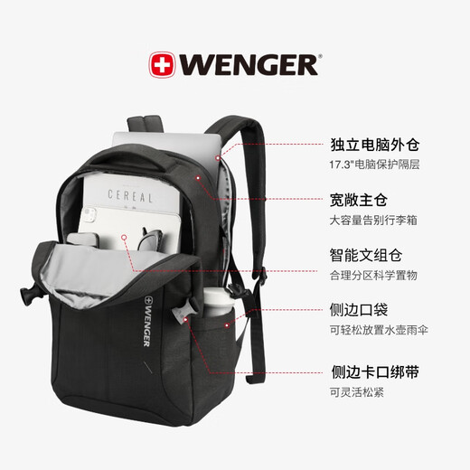 威戈（WENGER）瑞士军刀17.3英寸笔记本电脑包商务双肩包背包书包男大容量