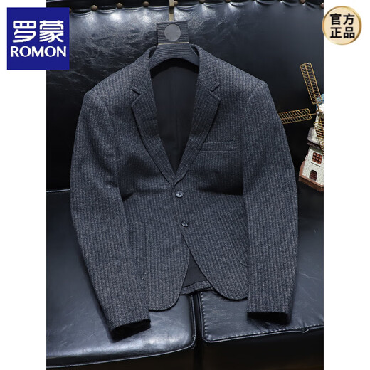 ROMON Woolen Suit Men's 2025 Autumn and Winter New Trendy Casual Men's Two-Button Single Suit Jacket with Center Slit at the Back Gray M