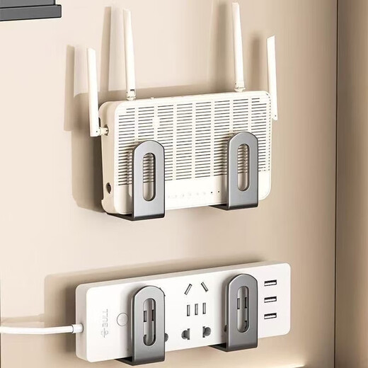 Router wall rack wall-mounted punch-free hook wifi plug-in board set-top box light cat bracket storage box multi-function bracket gun gray 2 pairs