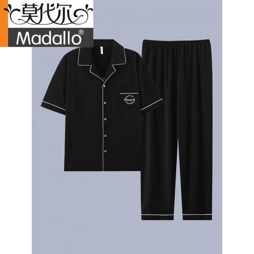 莫代尔男士睡衣夏季短袖纯棉薄款宽松加大码休闲青少年家居服套装可外穿 G3884蓝色-短袖长裤 L 【建议100-120斤】