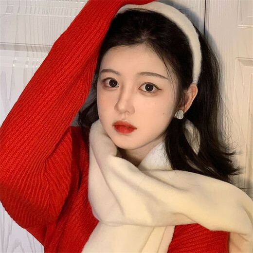 Haiyiduo autumn and winter plush wide-brimmed headband, retro-style women's face wash artifact, nostalgic hair accessories, new Japanese and Korean versatile outing headwear, white fur + milk tea color fur headband