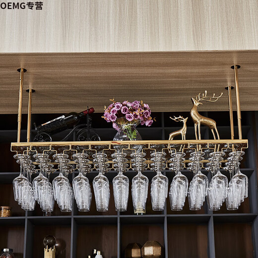 OEMG Weinglas stehen auf dem Kopf nach oben hochwertig europäisch Edelstahl Weinwein auf den Kopf steckend hängende Haushaltsdecke Rack Riegel Rotweintopf b Gold 12035 cm