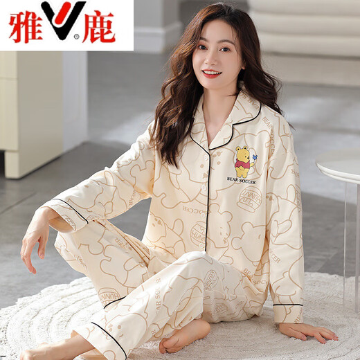 雅鹿睡衣女秋季纯棉开衫长袖套装甜美卡通休闲家居服套装可外穿 01F9227 M 女-