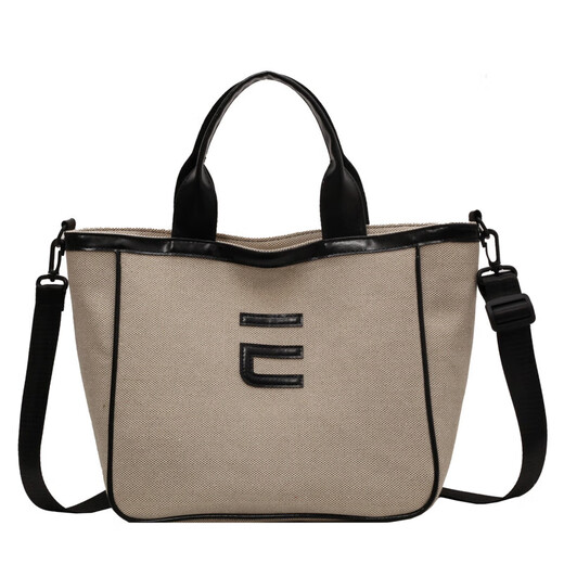 跨境韩式帆布包小众设计学生斜挎书法包上班便当包时尚字母妈咪包 米白色 均码