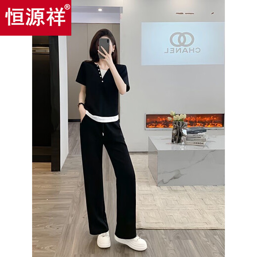 Hengyuanxiang Sports décontractés ensemble pour les femmes d'été 2025 Nouvelle célébrité Internet petite petite personne à la mode réduisant l'âge à manches courtes à manches courtes pantalons gris à deux pièces [ensemble en deux pièces] 3xl [suggéré 140-155jin [Jin est égal à 0,5 kg]]]]