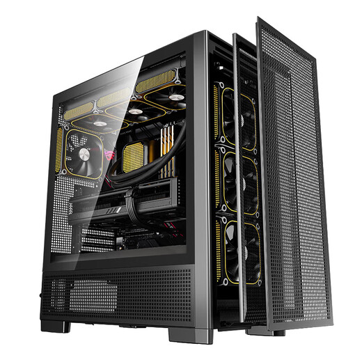 爱国者 扶摇百里 电脑机箱台式机ATX大板360水冷网孔散热电竞游戏台式主机箱 黑色+极光ARGB风扇7正叶