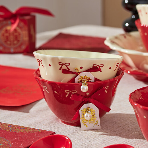 DearDali wedding gift tableware set for best friends, bride and groom, engagement dowry, practical items, high-end tableware, mixed color bowls, cups and plates for two, DIY gift box (fast delivery next day) 10-piece set