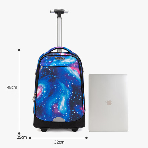 Walker Shop Junior high school and primary school students can climb stairs large wheel trolley school bag waterproof large capacity men and women travel backpack trolley bag starry sky blue 19 inches