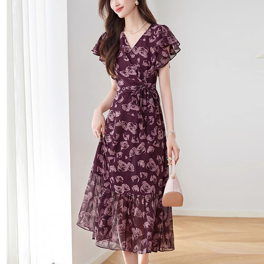 Xae Luxury Luxury Brand haut de gamme Robe à manches courtes pour les femmes 2025 Été Nouveau colon de tempérament français Tempérament à marteaux mincerants Blue L Recommandé 105-115Jin [Jin est égal à 0,5 kg]