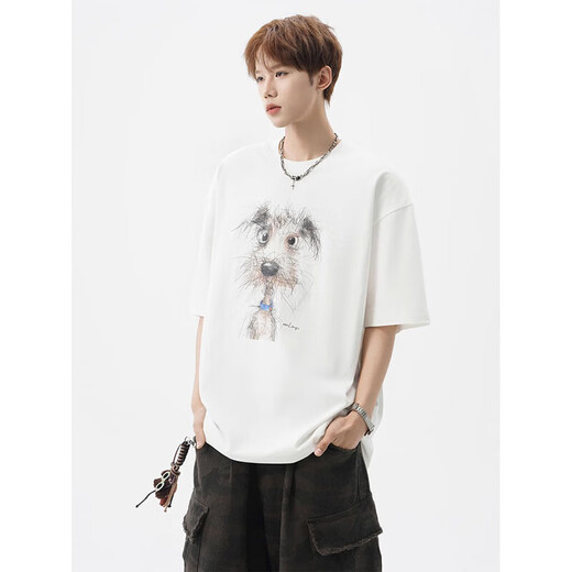 Poum American Cartoon Print Print Print Forteed Fit Fit Fit Fit Fit Fit Shirt Men's Summer High High Design Sense Casual Top Top Brand Loak Par