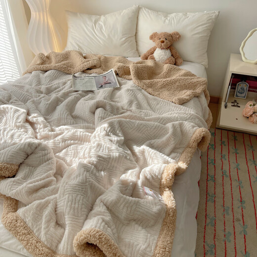 Pick up cat ins style rabbit plush blanket student dormitory milk velvet air conditioning nap small blanket office shawl caramel coffee jacquard rabbit plush soft and skin-friendly not 200x230cm scene sofa bed blanket