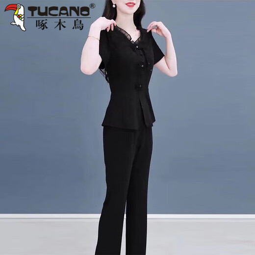 Pájaro carpintería (tucano) traje de gran tamaño de lujo de lujo nuevo estilo elegante y de moda oreja de madera camisa de manga corta pantalones casuales set de dos piezas 2xl